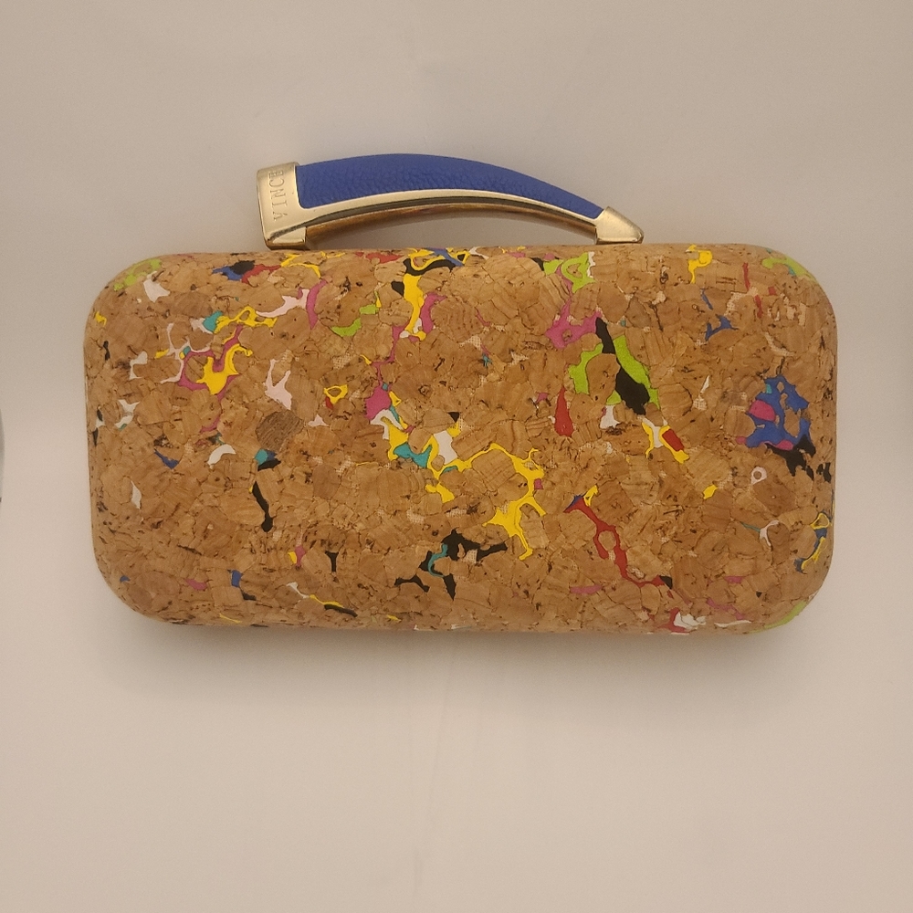 Vince Camuto Multi Color Cork Blue Horn Clutch